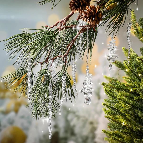 24 Pcs Crystal Icicle Christmas Tree Ornaments(3 Styles Christmas Icicles)