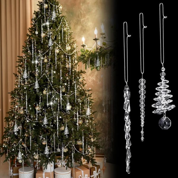 🎄24 Pcs Crystal Icicle Christmas Tree Ornaments(3 Styles Christmas Icicles)⛄