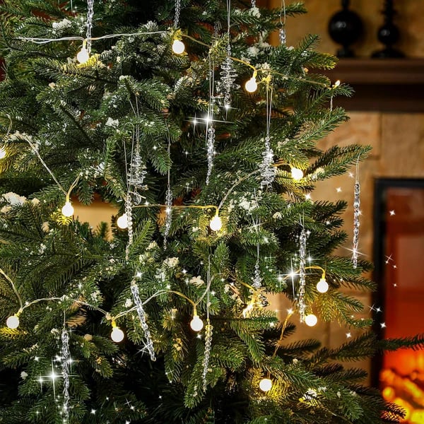 24 Pcs Crystal Icicle Christmas Tree Ornaments(3 Styles Christmas Icicles)