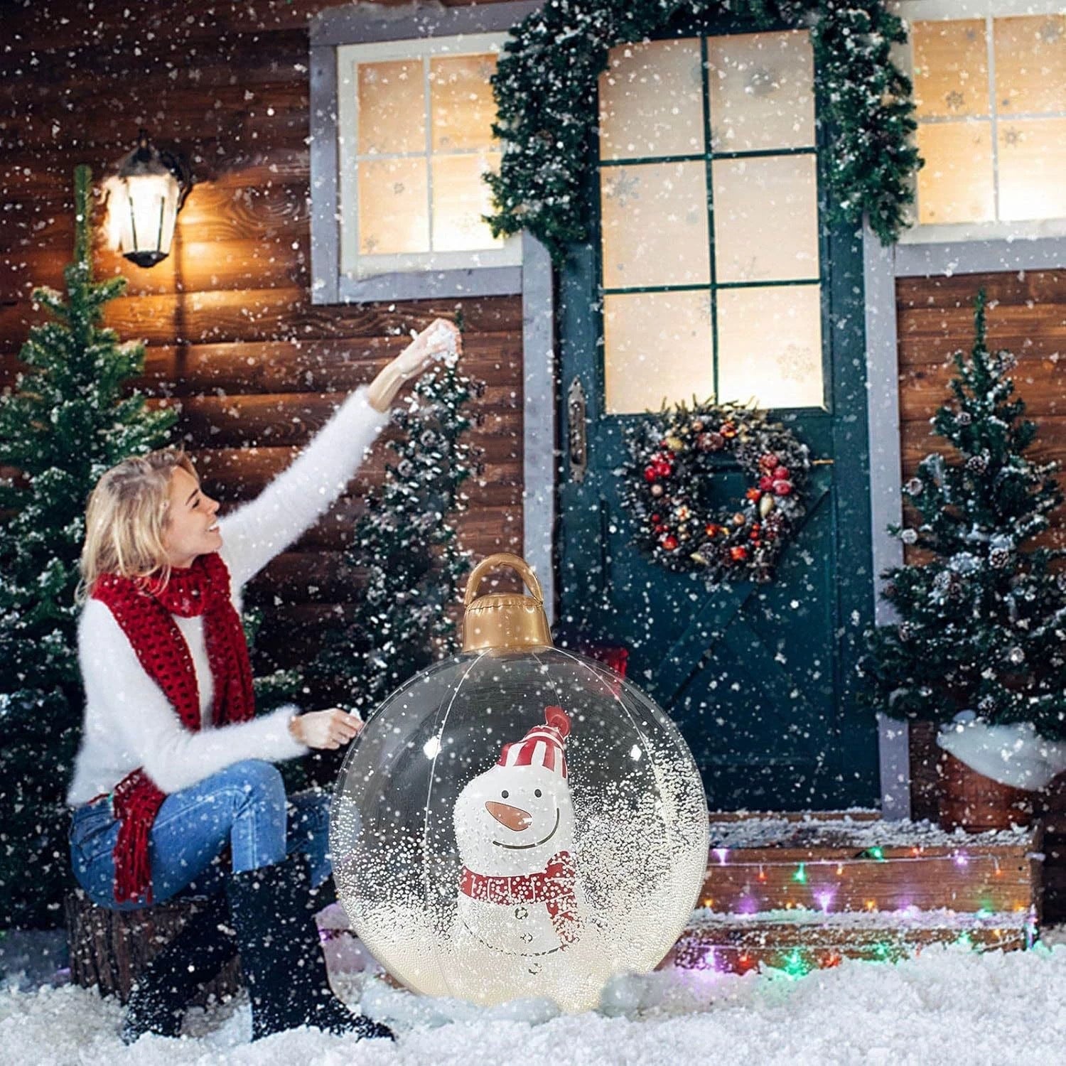 🎄24-inch Light-Up Christmas Ball, Outdoor Decoration with LED Lights